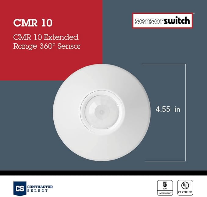 Sensor Switch CMR 10 Contractor Select Extended Range Passive Infrared Ceiling Mount Occupancy Sensor, White