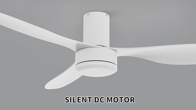 SMAAIR 52 Inch Ceiling Fan No Light with Remote, Flush Mount Modern Ceiling Fan without Lights, Quiet DC Motor, 10 Speed Adjustable, Indoor 3 Blade Ceiling Fan for Indoor Bedroom Living Room, White