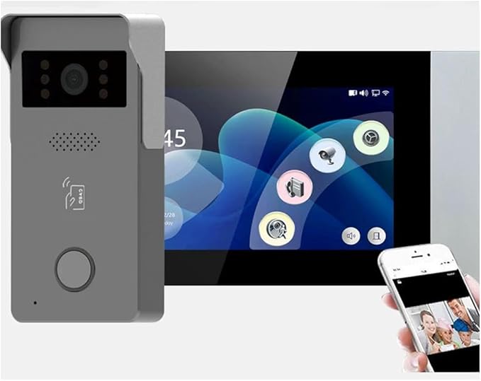MENGQI-CONTROL LCD Video Door Intercom Access Control System Electric Strike Push Rod Lock for Panic Bar& Power Unit Full Kits Cards Phone App Remote Open