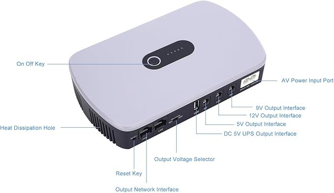 UPS Battery Backup Uninterruptible Power Supply 10400mAh Large Capacity DC Standby Backup Power for Router Modem Camera Security Devices ABS Material