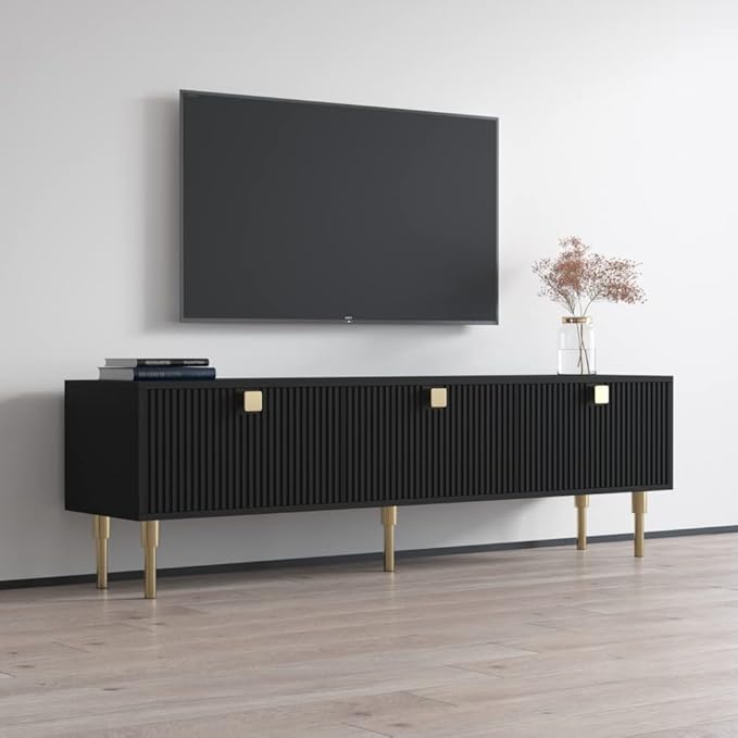 Meble Furniture Dorset 01 TV Stand - Modern Rectangular TV Stand with Storage Cabinets - Media Entertainment Center Console Table for TV Up to 80" - Black