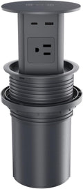 MAZZGOFOR Pop up Outlet - 4-inch Hole,4-AC Outlet,20W USB C,15W Wireless Charging,2-USB Port,Desktop Recessed Grommet Power Outlet for Kitchen Island Countertop,6 ft Cable,Grey
