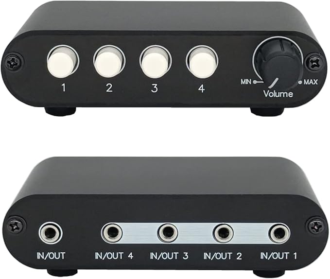 TENEALAY 4-Way 3.5mm Stereo Audio Switch Input Signal Source Switcher Selector Splitter Box with line Volume Controller (4 in 1 Out / 1 in 4 Out) -MC41