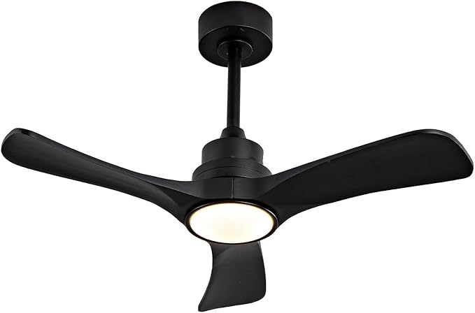 Gaizw 36 Ceiling Fans with Lights,Small Ceiling Fan with Light and Remote Control Reversible 3CCT Dimmable, Noiseless Ventilation Fan,Wooden 3 Blade Ceiling Fan for Bedroom Indoor Outdoor(Black Fan)