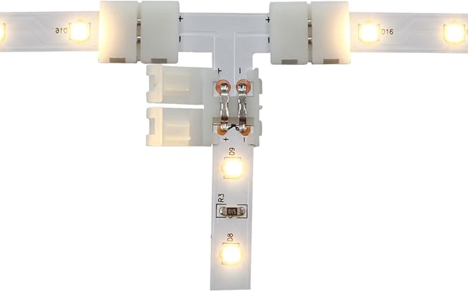 LightingWill 10pcs/Pack T Shape Solderless Snap Down 2Pin Conductor LED Strip Connector for Quick Splitter Connection of 8mm Wide 3528 2835 Single Color Flex LED Strips