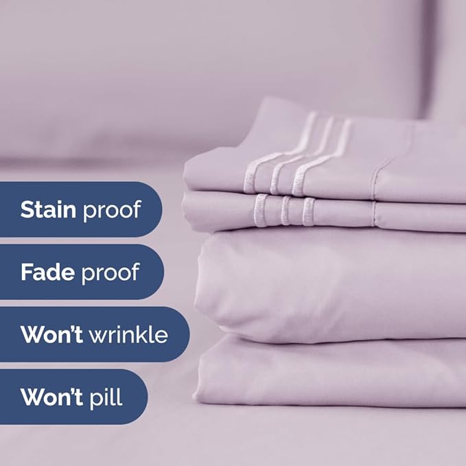 Split Head King Sheet Set – 4 Piece Flex Split Top King Sheets for Adjustable Beds - Fits 14” to 16" Mattress w/ Deep Pockets - Breathable & Cooling - Luxury Bedding and Wrinkle Free - Light Lavender