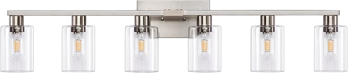 SOPEAS 6-Light Bathroom Light Fixtures, Vanity with Clear Glass, Brushed Nickel Lighting Fixtures Over Mirror, 42inch Large Lights for Bathroom
