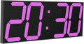 CHKOSDA LED Large Digital Wall Clock, Oversize Wall Clock with 6” Numbers, Remote Control Count up/Countdown Timer Clock, Auto Dimmer, Big Calendar and Thermometer(Purple)
