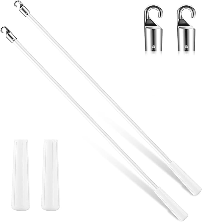 Bokon 2 Pieces White Fiberglass Blind Wand Vertical Blinds Stick Replacement with Hook and Handle for Window Opener Accessory(17 Inch)