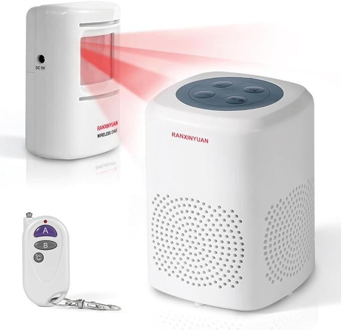 Ranxinyuan Barking Dog Alarm Motion Detector,Pir Human Body Sensor Alarm Electronic Burglar Deterrent Loud Siren,with Remote & USB,Say Goodbye to Unwanted Intruders