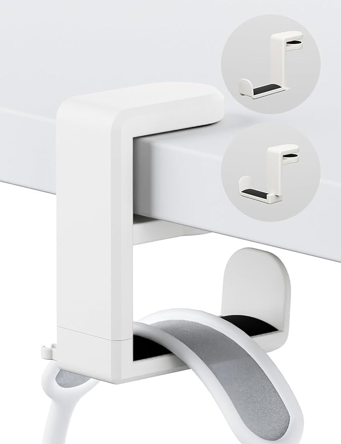 Celerion Headphone Hook - Under Desk Headphone Holder with 360-Degree Adjustable Rotation (Creamy White)