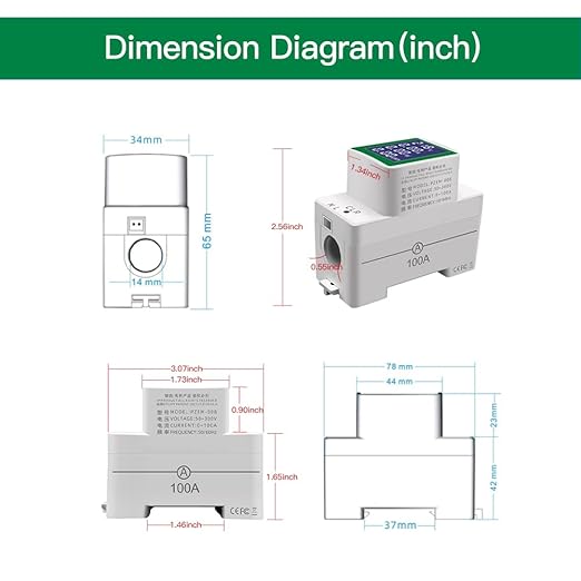 AC 50-300V 100A Multi Function Voltage Amperage Power Meter, Din Rail LCD Digital Backlight Energy Monitor, Built-in Current Transformer Ammeter Voltmeter, Single Phase Tester