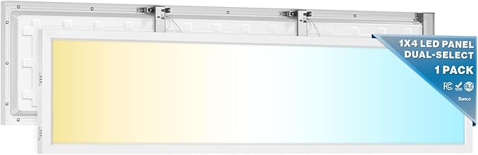 Sunco 1x4 LED Flat Panel Light, Dual Selectable CCT 3500K/4000K/5000K & Selectable Wattage 30W/40W/50W, 5700LM, 0-10V Dimming, Matte White Drop Ceiling Fixture - UL, DLC