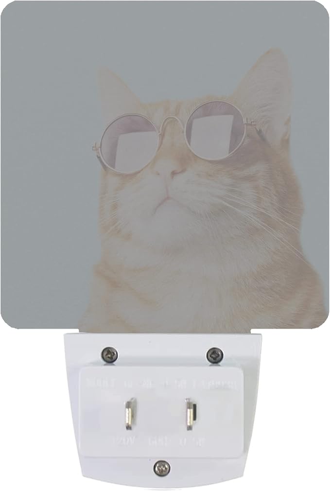 Smoaffly Glasses Cat Night Light Plug-in LED Nightlights Auto Sensor Night Lamp Dusk-to-Dawn Lamp Home Decor for Nursery Children Girls Boys