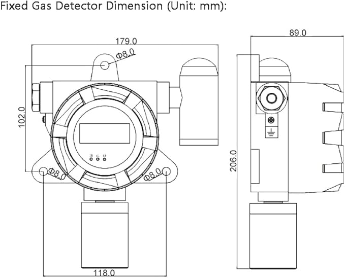 ATO Fixed Carbon Monoxide Gas Detector, 4-20mA Signal Output, CO Gas Leak Detector 0 to 100/500/1000 ppm, with Sound and Light Alarm (0-500ppm, 2NO+2NC)