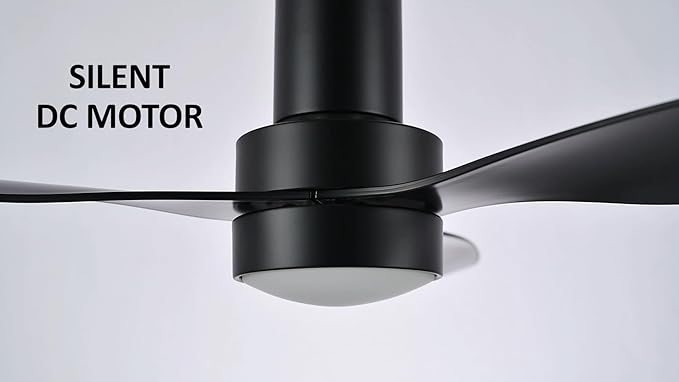 SMAAIR Ceiling Fan with Light and Remote Control 52 Inch, Flush Mount Ceiling Fans with Lights, Reversible, Noiseless DC Motors, Dimmable, Indoor Ceiling Fan for Bedroom, Living Room, Black