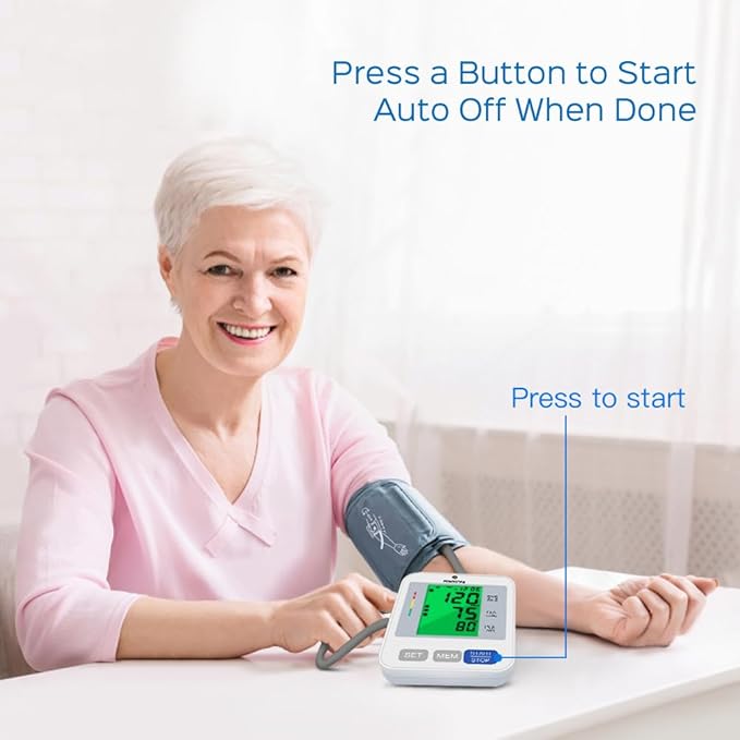 Panacare Blood Pressure Machine, Automatic Upper Arm Blood Pressure Monitor for Home use, 2x99 Readout and BP Cuff, 3.4" 3-Color Backlit Screen, Adjustable Large Cuff (8 to 16 inches), Gray