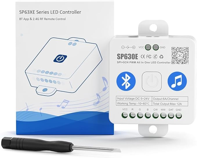 BTF-LIGHTING SP630E Bluetooth LED Controller Support PWM Monochrome CCT RGB RGBW RGBCCT Or SPI TTL IC Chip LED Strip WS2811 WS2812B WS2813 WS2814 WS2815 SK6812 LB1934 etc DC5V DC12V DC24V