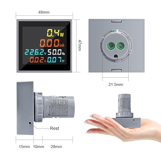 KETOTEK AC Current Voltage Amperage 6in1 Power Energy Monitor LCD Digital Display Voltmeter Ammeter AC 50.0-300.0V 100A Mini Multimeter Volt Amp Watt Meter with Current Transformer CT