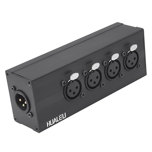 HUALEU 3Pin XLR 1 Male to 4 Female Splitter,4WAY XLR Four-Input and one-Output Parallel Connection Adapter,Four Microphone inputs Converted to one Output,4 in to 1 Out Aduio Splitter