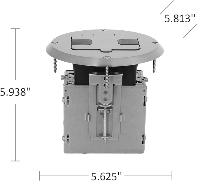 RACO 6239SS Floor Kit with Recessed Duplex 15A TR Device and Adjustable Steel Box, 1-Gang, Stainless Steel