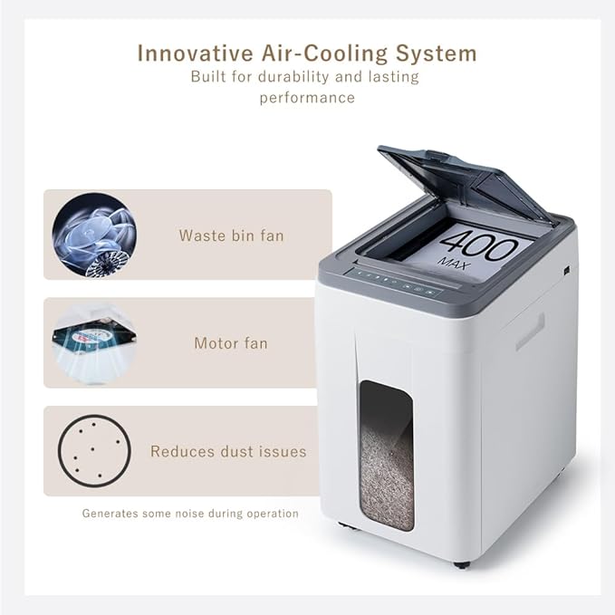 Effeluviate Heavy Duty Paper Shredder: 400 Sheets Auto Feed - Micro Cut P5 Security - Jam Proof Document Shred Machine - 13.2 Gallon Pullout Basket with Wheels for Home/Office/Commercial Use