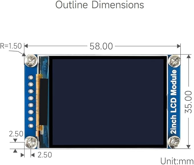 Waveshare 2inch LCD Display Module, Compatible with Raspberry Pi/Pi zero/Arduino/Esp32, with ST7789 Driver, 262K Color, IPS Screen, 240×320 Resolution, SPI Interface
