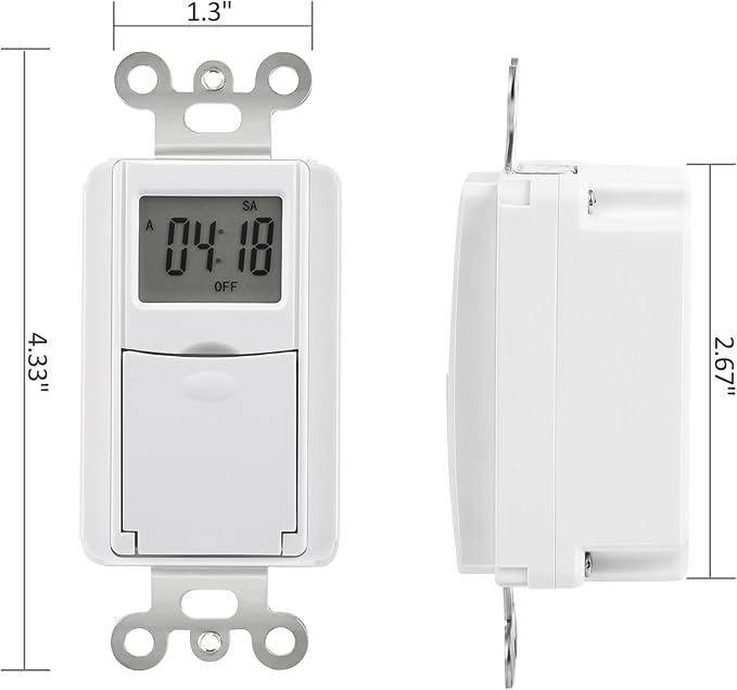 DEWENWILS Indoor in Wall Timer Switch for Light, Single-Pole,7 Day, 7 ON/Off Settings, DST RDM Mode, Programmable Digital Switch Timer for Lights, Fans, Motors, Neutral Wire Required, ETL Listed