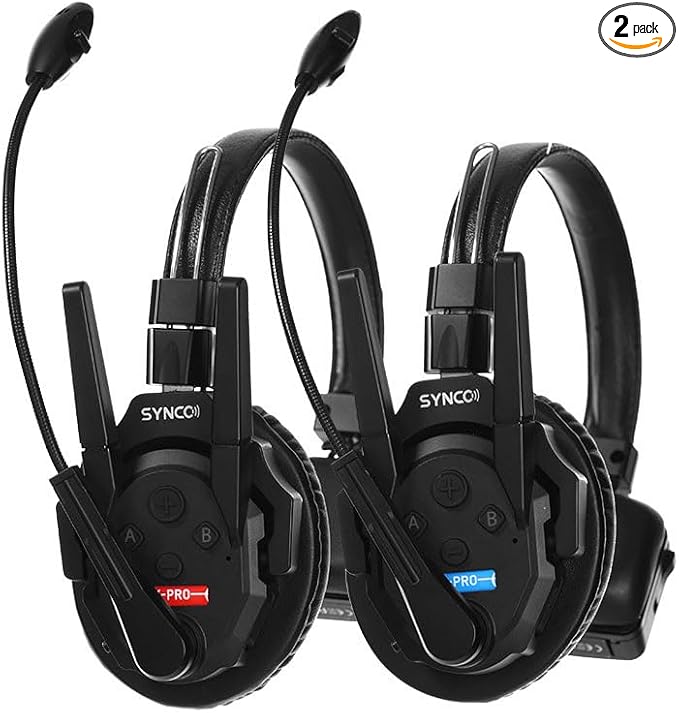 SYNCO XTalk Pro2 XPro X2 2.4GHz Wireless Headset Communication System Random Master Device 500m Operating Range Real-time Monitoring AI Noise Reduction Headset for Movie Shoot Live Show (2Pcs)