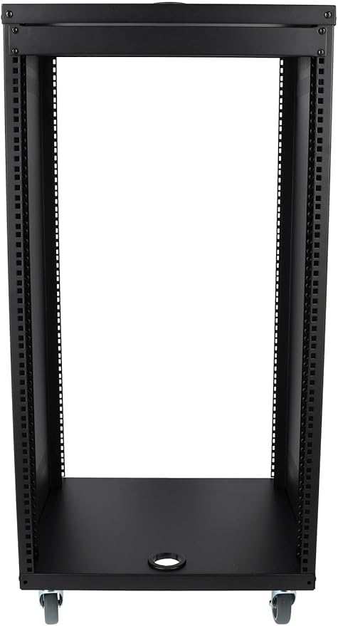 Rockville RR20U 20U Live Sound/Recording Studio Rack Case with Wheels, Reversible Rack Rails, Front & Rear Mounting, Cable Management Ports, 440lb Capacity