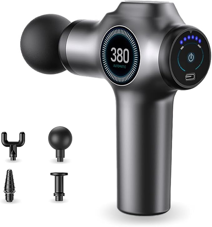 TISSCARE Percussion Massage Gun – 6 Speeds, 4 Attachments for Full Body Pain Relief, Muscle Recovery & Relaxation – Ideal for Back, Neck, Shoulders, Legs & Feet
