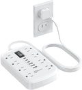 2 Prong Power Strip, 3 to 2 Prong Outlet Adapter, 1700J 2 Prong Surge Protector 5ft Extension Cord with Thin Flat Polarized Plug, 8 AC & 6 USB, Wall Mount for Non-Grounded Outlet, Ideal for Old House