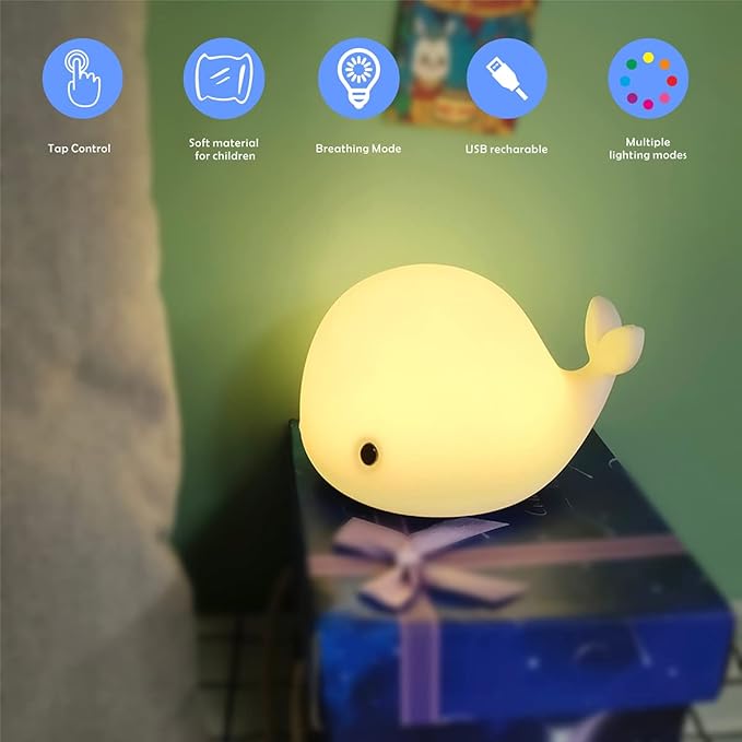 LEDHOLYT Night Light for Kids, Cute Silicone Nursery Dolphin Lamp for Baby and Toddler, Animal NightLight for Bedroom, Squishy Night Lamp for Kids Room (Dolphin)