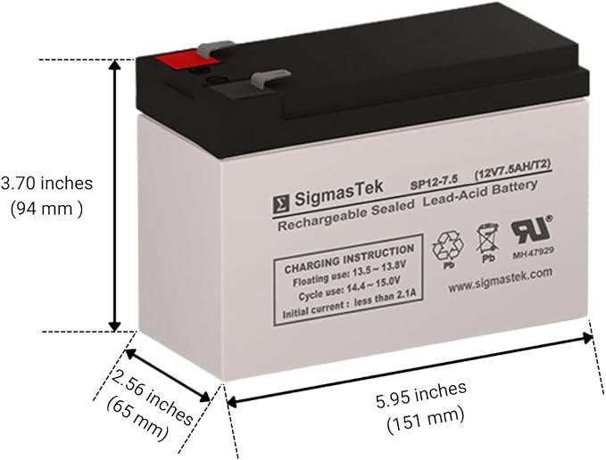 SigmasTek PCM Powercom Black Knight Pro BNT-800AP Compatible UPS Battery, 12V 7.5Ah F2