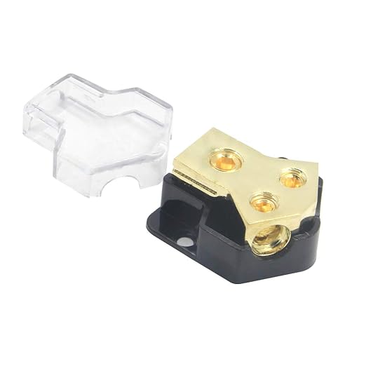 RKURCK 2 Way Power Distribution Block, 0/2/4 AWG Gauge in, 4/8/10 Gauge Out, Car Audio Stereo Amp Distribution Connecting Block for Audio Splitter (2Way)