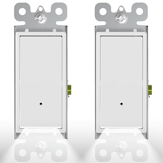 2Pack SOZULAMP Illuminated Light Switch-Single Pole Wall Switch with Night Light, 15A 120/277V,3 Wire, Grounding Screw, Glossy White