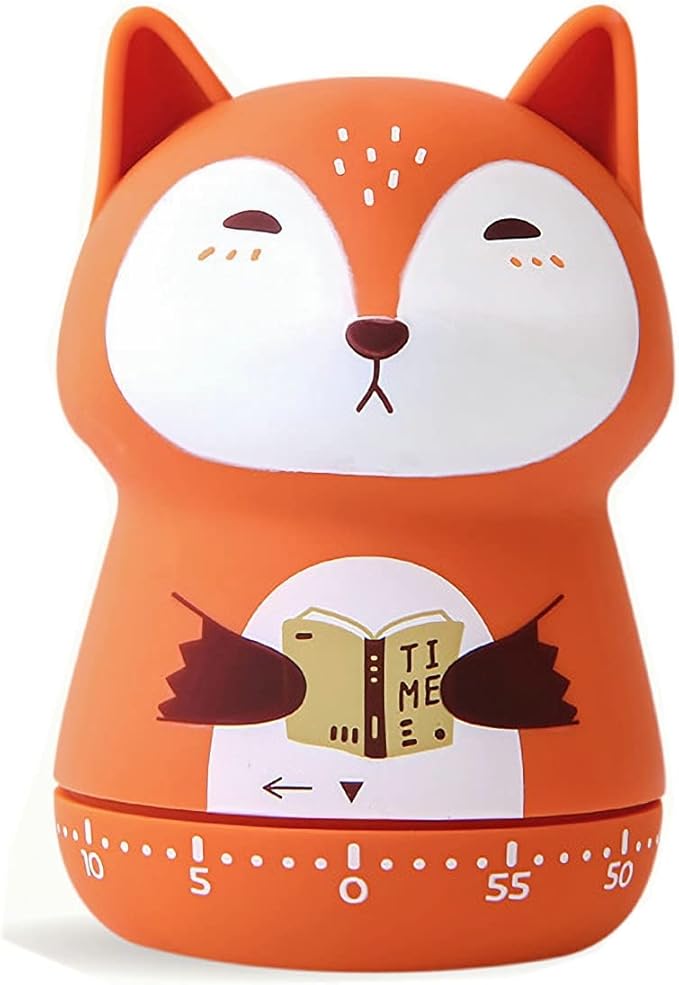 NUOSWEK Mechanical Kitchen Timer, Cute Animal Wind Up 60 Minutes Manual Countdown for Kids, Classroom, Home, Study and Cooking (Orange Fox)