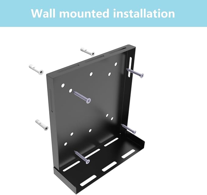JINGCHENGMEI Universal Wall and VESA Mount -Adjustable Mount with Straps for Small Computers, UPS, Modems, Cable Boxes or Other Electronic Devices, Metal, Black