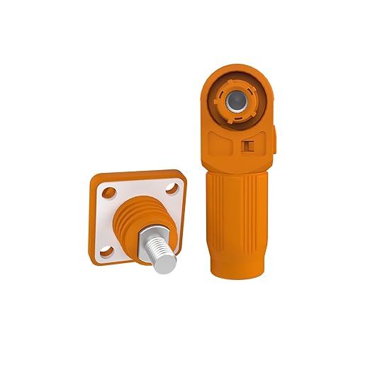 250A Battery Energy Storage Connector, 70mm² High Current Connectors IP67 Waterproof Stud Wiring Power Adapter Quick Plug Terminal Right Angle Plug and Socket （1500V Orange