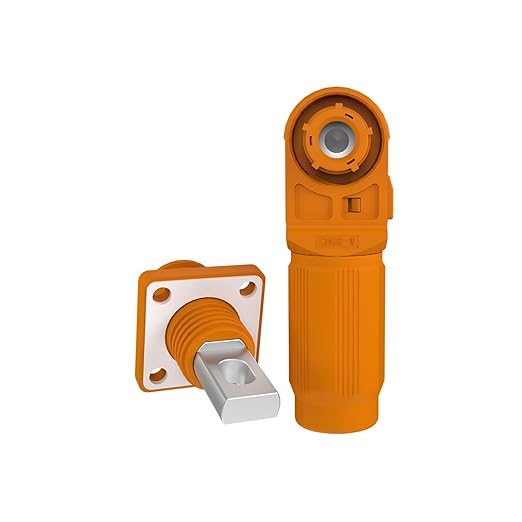 200A Battery Energy Storage Connector, 50mm² High Current Connectors IP67 Waterproof Copper Plate Wiring Power Adapter Quick Plug Terminal Right Angle Plug and Socket (1500V Black+Orange)