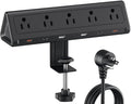 10 FT Desk Clamp Power Strip with 5 AC Outlets & 6 USB Ports PD 40W USB-C Fast Charging, 1250J Surge Protector, Fits 2.1 in top Edge Black