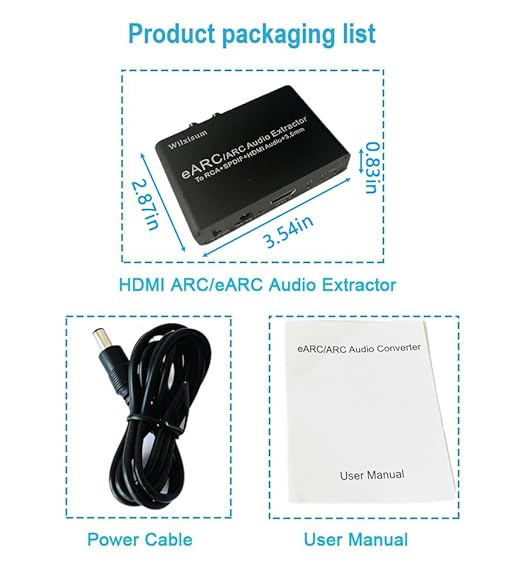 Wilxisum HDMI Earc/Arc Audio Extractor/Adapter, HDMI Earc/Arc to RCA R/L, Optical, 3.5mm Audio Converter