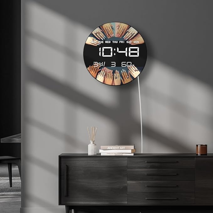Timethink 12 Inch Nail Salon Digital Wall Clock Large Display, Nail Room Electric Wall Clock Auto-Brightness, Date, Temperature, 12/24hr, USB Powered for Nails Studio Beauty Salon Nail Technician Gift