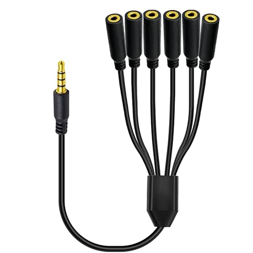 MysRuida 1.6ft 1/8” 3.5mm TRRS Extension Stereo Audio Cable, 1 Male to 6 Female Splitter Aux Cord, 4 Pole Jack Headphone MIC Extender for Smart Phones, MP3, Laptops, Don’t Support MIC of IOS Headphone