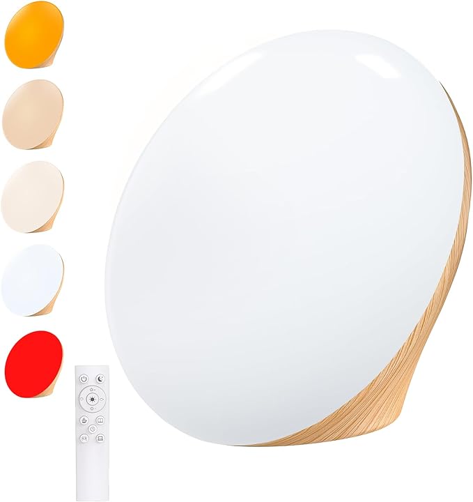 COMSYNC Light Therapy Lamp with 10000 Lux Sun Light & 670nm Red Night Light, Sleep Aid & Mood Boosting Lamp, 5 Color Temperatures, 5 Brightness Levels, 4 Timer Settings, Smart Touch & Remote Control