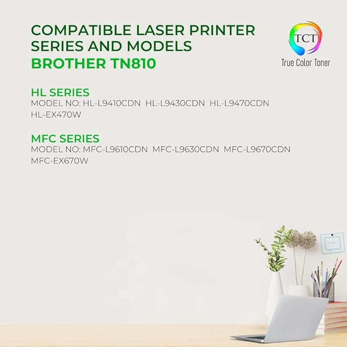 TCT TN810 Black Toner Cartridge - Compatible Replacement for Brother TN810 TN-810 Black Works with Brother HL‐L9410CDN L9430CDN EX470W MFC‐L9610CDN L9630CDN Printers (9,000 Pages)