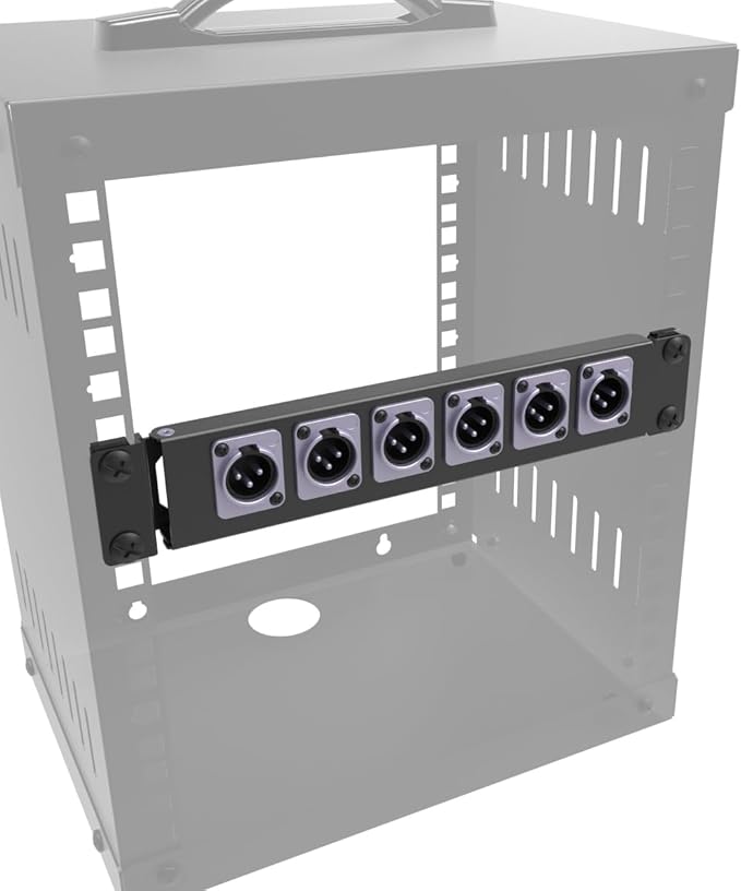 QiaoYoubang 10" 1U Mini Hinged D-Series Connectors Rack Panel 6D XLR HDMI Audio Rack Mount Panel for 10 inches Rack Mount or 10 inch Server Cabinet (1U10IN6D)