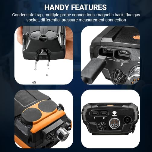 testo 300 Combustion Analyzer HVAC Kit with Printer - Combustion Leak Tester for Flue Gas, Draft, Differential Pressure & Ambient CO - Natural Gas Leak Tester with Probes - CO Meter with Touch Display