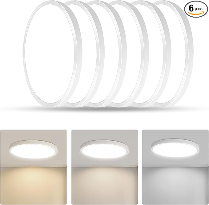 RLEDPZTX Led Flush Mount Ceiling Light,9 Inch 18w 1860lm,3000k/4000k/6000k 3CCT Selectable, Round Modern Flat Panel Super Slim Led Ceiling Light,for Living Dining Kitchen Bedroom Room (6Pack-White)