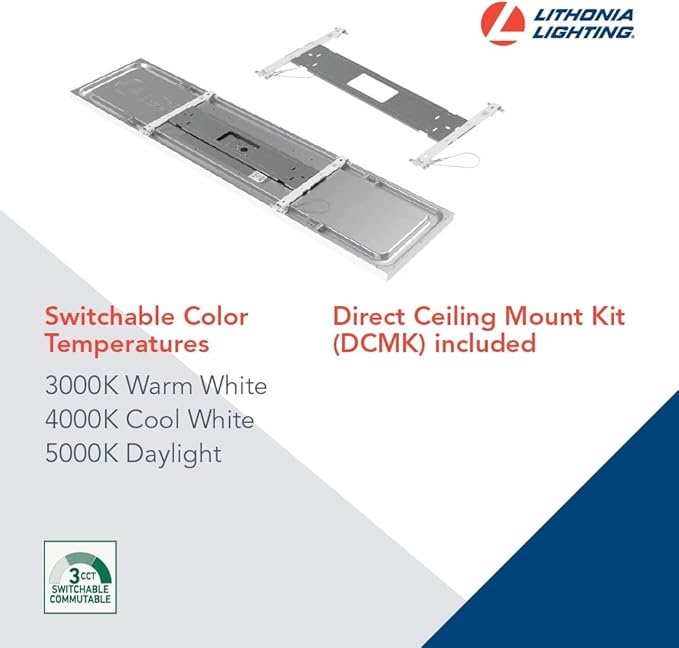 Lithonia Lighting CPANL 2x2 LED Flat Panel Light, 2 ft. by 2 ft. LED Light Panel, Ceiling Lighting Fixture, 3300 Lumens, 3500K/4000K/5000K Switchable CCT, Includes Direct Ceiling Mount Bracket, White